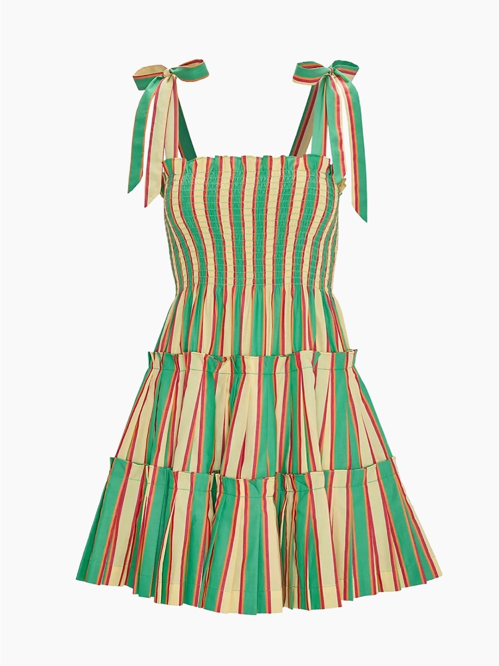 Hill House Green, Red & Cream Striped Tie-Shoulder Mini Dress